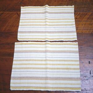 Pair of SONOMA Striped Woven Yellow White Brown 100% Cotton Kitchen PLACEMATS